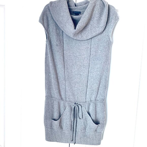 AX ARMANI EXCHANGE Designer Dress Tunic Grey Silver Thread Short Cap Sleeve Sz L - Picture 5 of 9